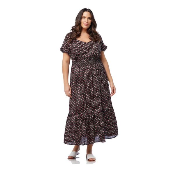 BLACK TAPE Dresses & Skirts - BLACK TAPE Womens Black Pullover Skirt Short Sleeve Midi Fit + Flare Dress M
